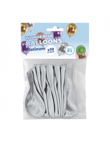 Sachet de 10 ballons de baudruche argentés chromés platinum