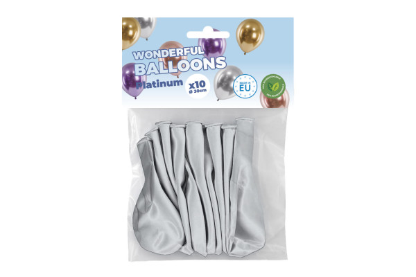 Sachet de 10 ballons de baudruche argentés chromés platinum