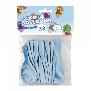 Sachet de 10 ballons de baudruche bleu clair chromés platinum