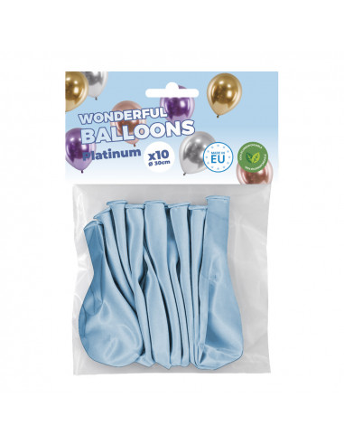 Sachet de 10 ballons de baudruche bleu clair chromés platinum