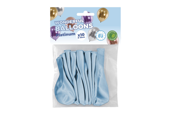 Sachet de 10 ballons de baudruche bleu clair chromés platinum