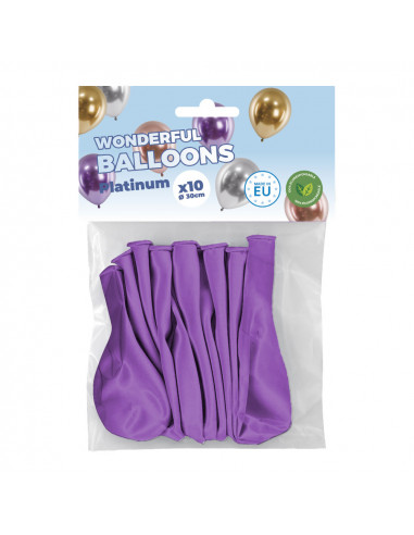 Sachet de 10 ballons de baudruche violets chromés platinum