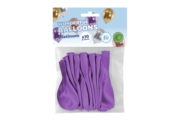 Sachet de 10 ballons de baudruche violets chromés platinum