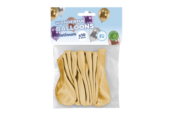 Sachet de 10 ballons de baudruche dorés chromés platinum