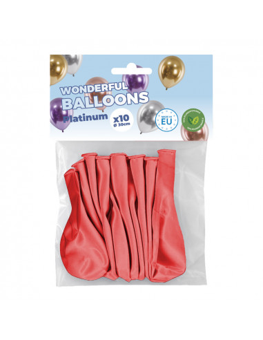 Sachet de 10 ballons de baudruche rouges chromés platinum