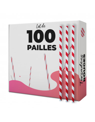 boîte de 100 pailles torsadées rouges