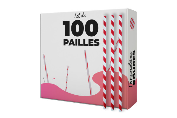 boîte de 100 pailles torsadées rouges