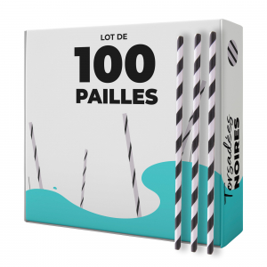 boîte de 100 pailles en papier torsadées noires