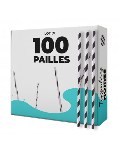 boîte de 100 pailles en papier torsadées noires