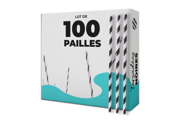 boîte de 100 pailles en papier torsadées noires