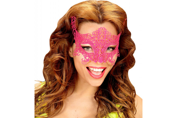 masque loup rose dentelle fluo