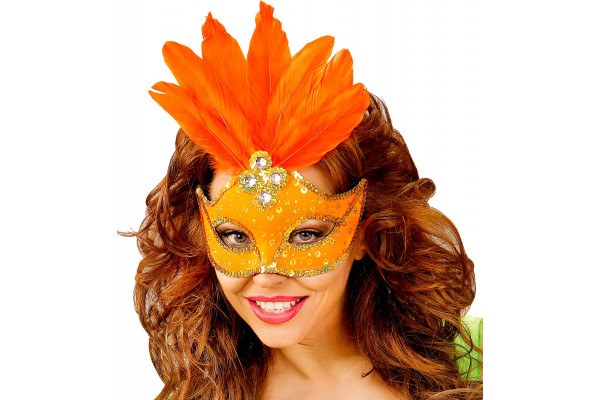 masque loup orange bresil plumes