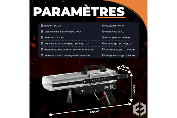 lance flamme à double sortie dragon gun spécificités, paramètres et détails