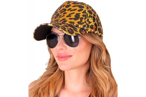 casquettes sequins leopard orange femme