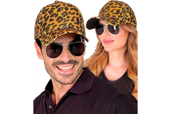 casquettes sequins leopard orange effets