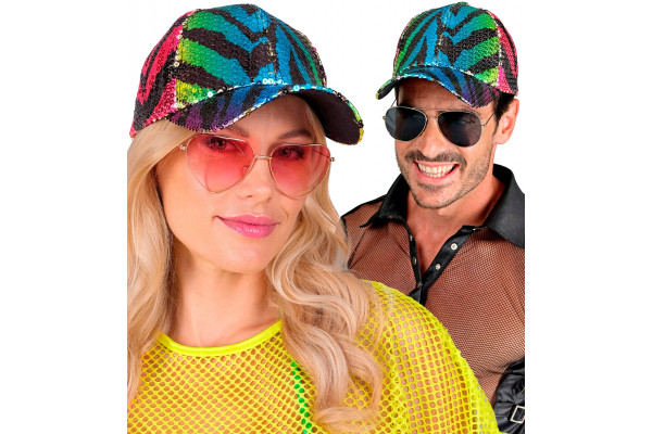 casquettes sequins tigre multicolore festival