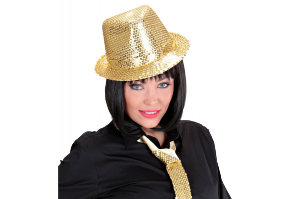 chapeau doree paillettes femme