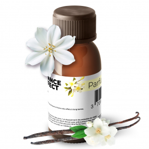 additif liquide parfumé vanille ambiance sur fond blanc
