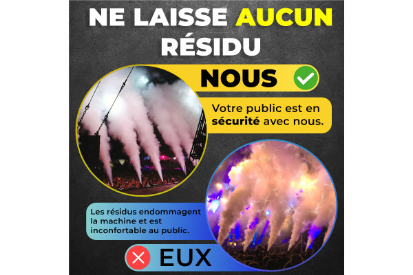 Comparaison et explication de l'absence de résidus toxiques de la machine à fumée pivotable C02 JET PRO