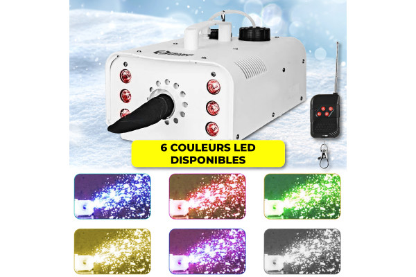 Machine à neige SNOW1000 à LED avec six couleurs, bleu, rouge, vert, jaune, violet, blanc, LEDs colorées