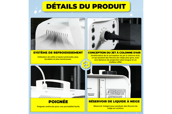 Détails de la Machine à neige SNOW1000, explications et spécificités de la machine