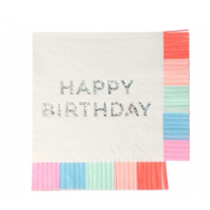 serviettes anniversaires franges colorees