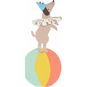 serviettes cirque, chien sur un ballon
