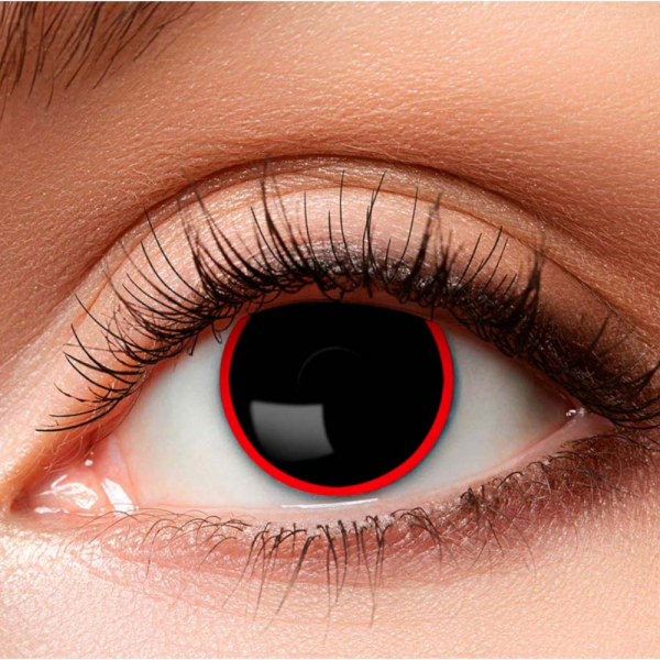 Lentilles Noires Contour Rouge Démon – Lentilles Halloween