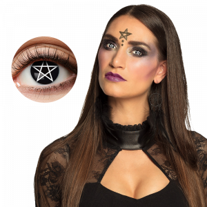 Lentilles Noires Pentacle Blanc Sorcière – Lentilles Halloween