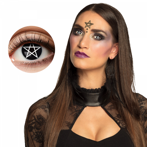 Lentilles Noires Pentacle Blanc Sorcière – Lentilles Halloween