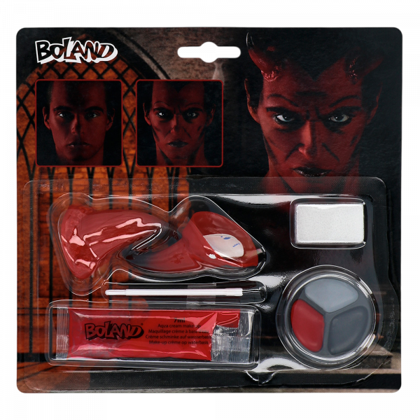 Kit Maquillage Diable – Cornes, Maquillage, Éponge et Pinceau