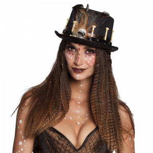 Chapeau Vaudou avec Plumes et Tête de Mort – Déguisement Halloween
