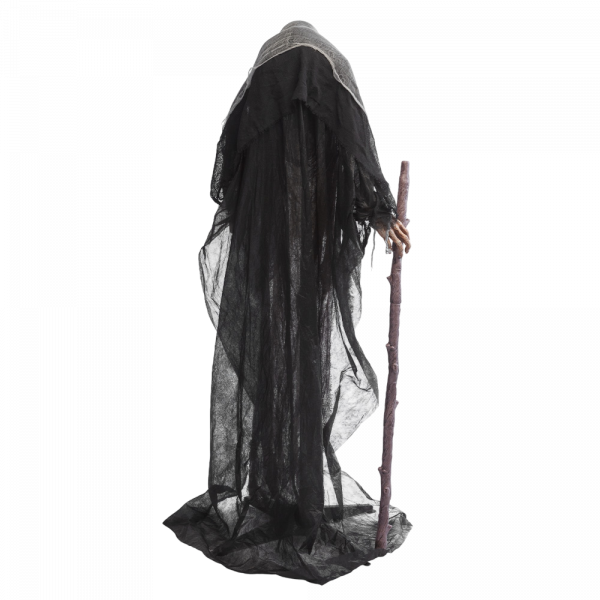 Sorcière Animée avec Canne 160 cm – Décoration Halloween Lumineuse et Sonore