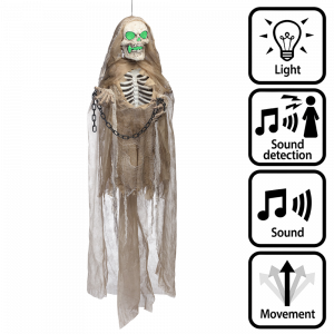 Poupée Squelette Animée Lumineuse et Sonore avec Chaînes 183 cm – Halloween