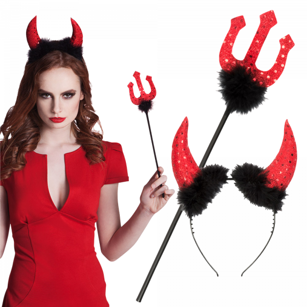 Kit Diable avec Cornes et Trident 40 cm – Déguisement Halloween