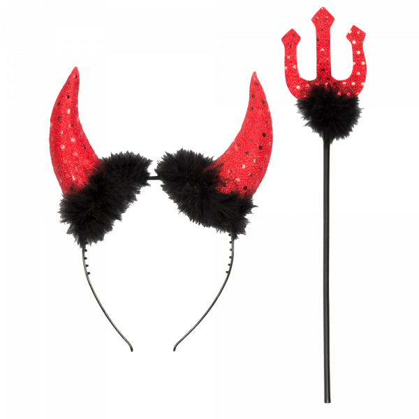 Kit Diable avec Cornes et Trident 40 cm – Déguisement Halloween