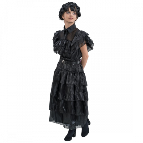 Robe de Bal Noire Mercredi Addams 140 cm – Déguisement Enfant