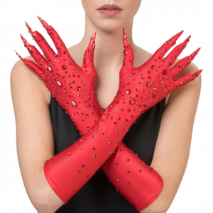 Gants Diablesse Rouges à Strass 45 cm – Accessoire Halloween