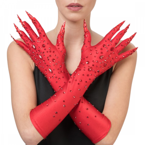 Gants Diablesse Rouges à Strass 45 cm – Accessoire Halloween