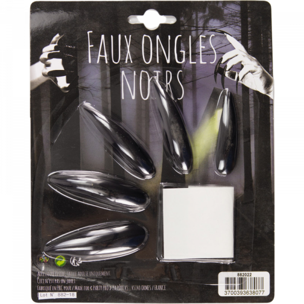 Lot de 10 Faux Ongles Noirs – Accessoire Halloween