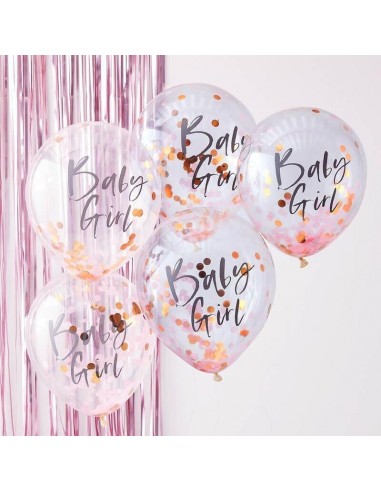 Ballons rose avec confettis pour baby shower fille
