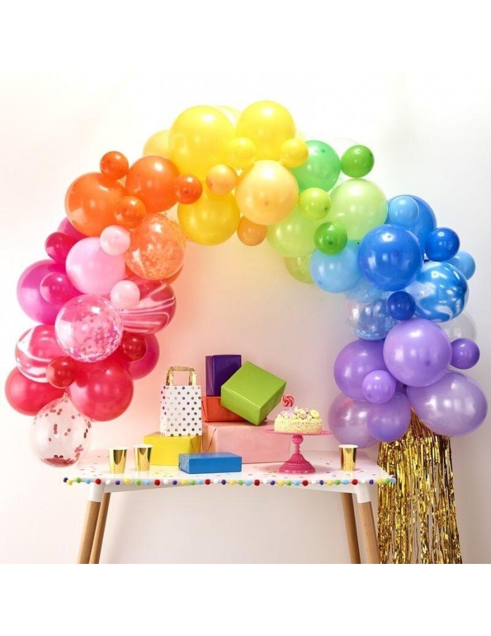 CHMMY Multicolores Ballons Arche Guirlande Ballon Gonflable Arc en ciel Anniversaire Kit Avec Happy Birthday Bannière Éventails en Papier Nid d'Abeille Lanternes Décoration de Fête Fournitures 