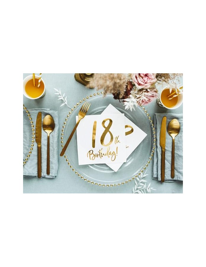 Serviette de table anniversaire 18ans blanche et argentée R/STAM01A