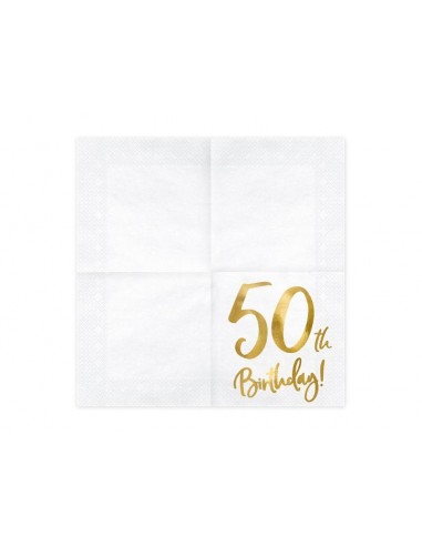 Serviettes papier blanc et doré anniversaire 50 ans