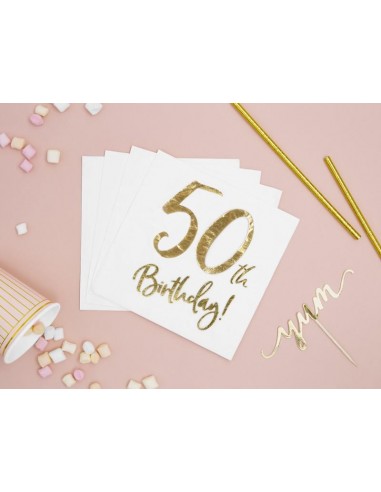 Serviettes papier blanc et doré anniversaire 50 ans