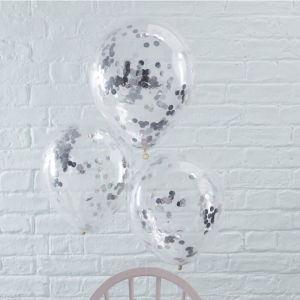 5 ballons confettis argent 2