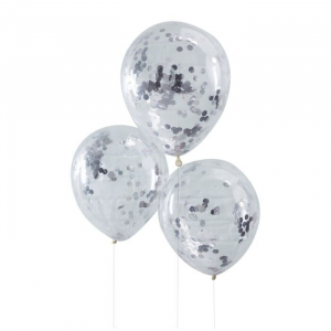 5 ballons confettis argent