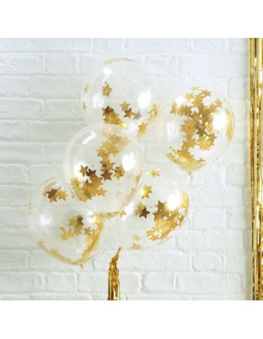 Ballons transparent confettis étoile dorée