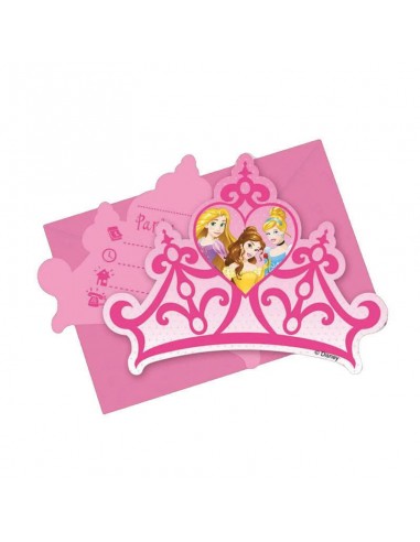 6 Cartes d'invitation Princesses Disney + Enveloppe