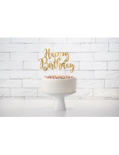 Topper pour gâteau Happy Birthday - Doré